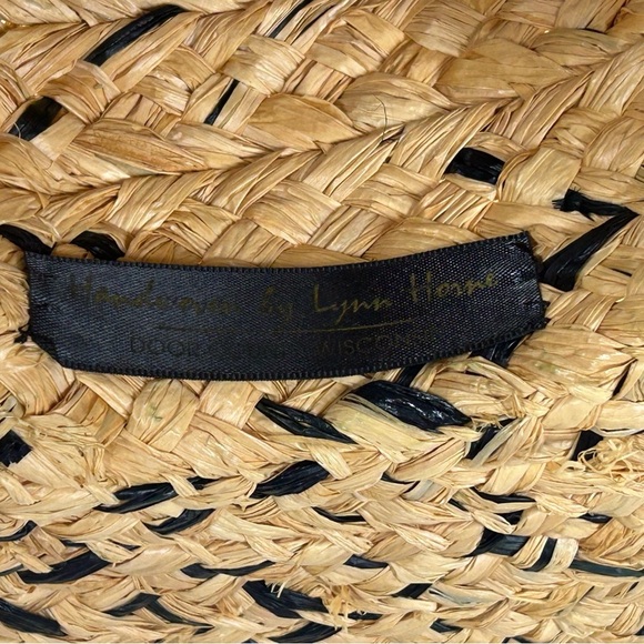 Handmade Womens M/L Woven Straw Hat with Navy Accents Beach Travel Vacation main image 8